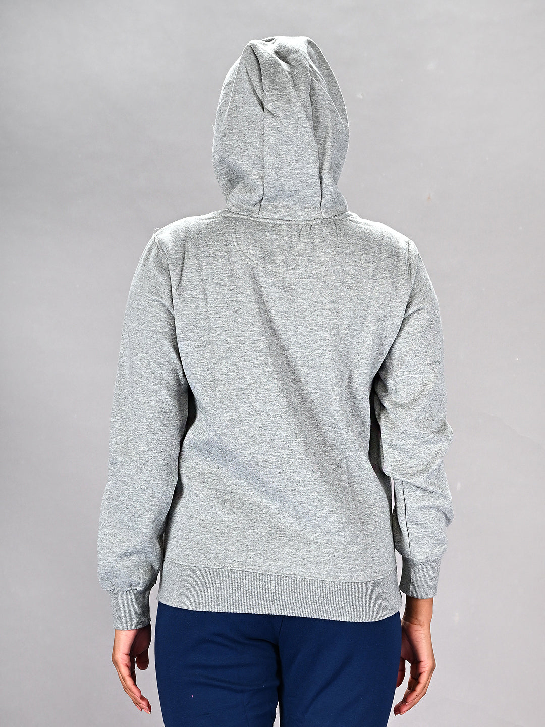 Grey Printed Round Neck Hoodie Sweatshirt #455