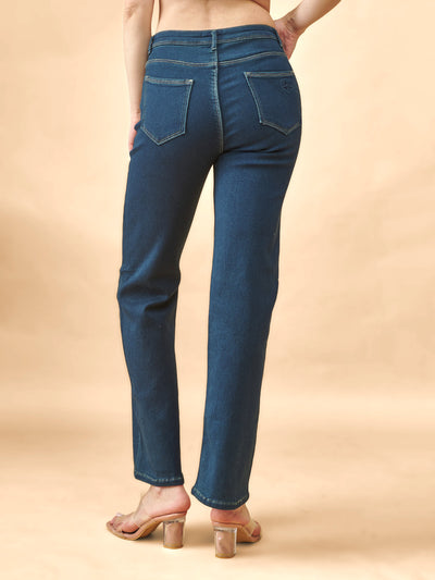 Blue Wide-Leg Flared Mid-Rise Stretchable Jeans #802