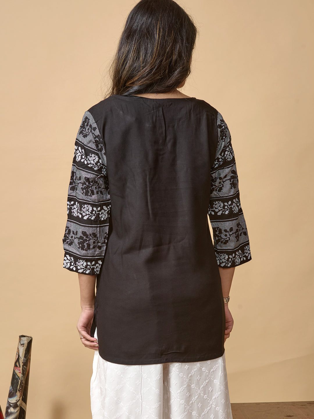 Black Printed Woven Rayon Tunic #433