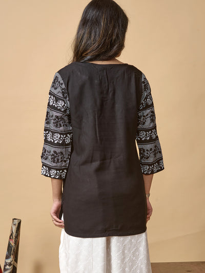 Black Printed Woven Rayon Tunic #433