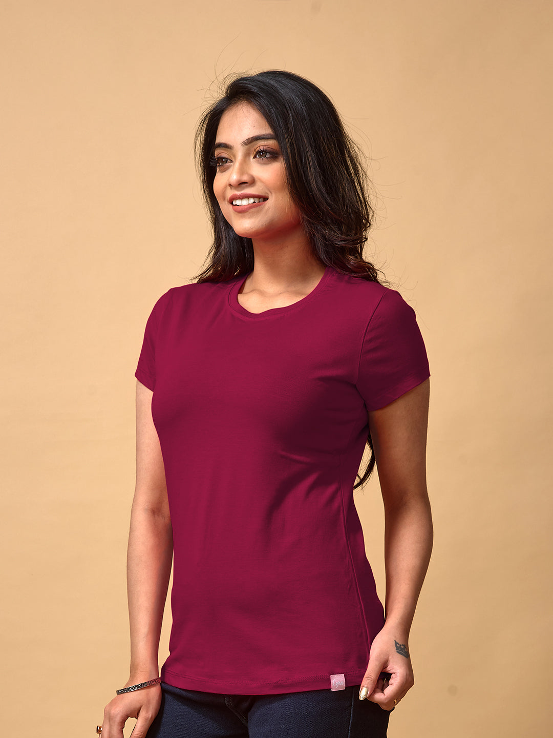 Maroon Round Neck Women's T-Shirt