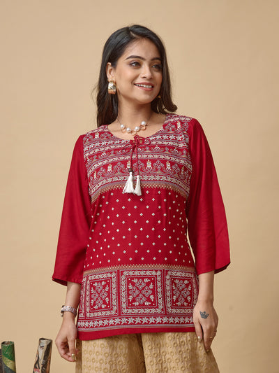 Red Printed Woven Rayon Tunic #433