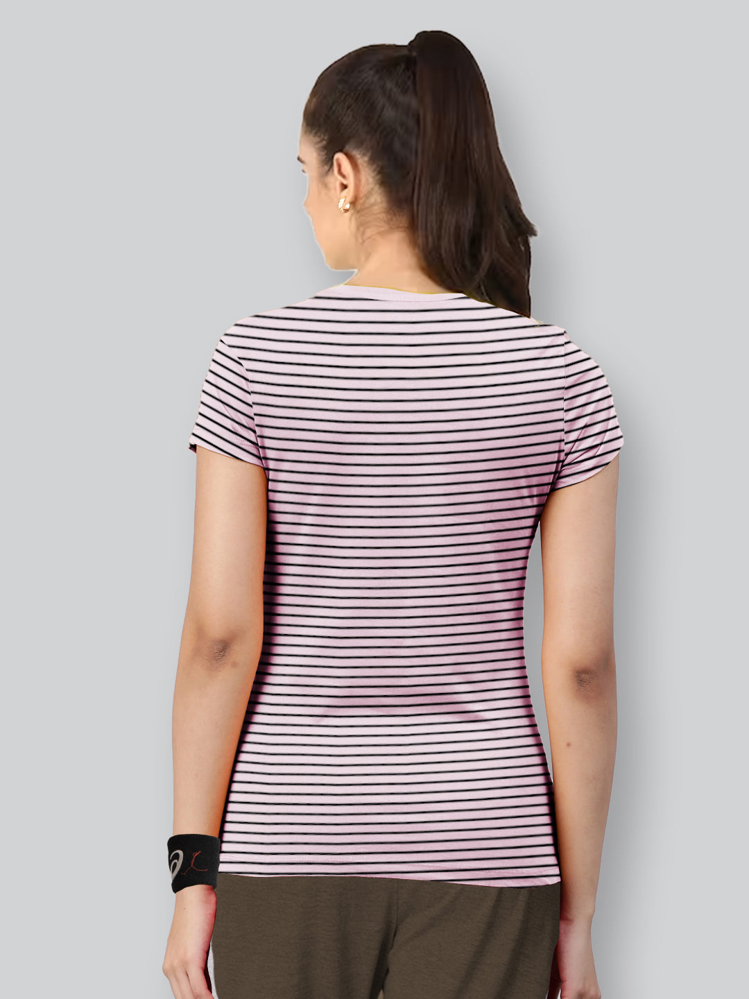 Pink Base with Black Stripes Round Neck T-Shirt #404