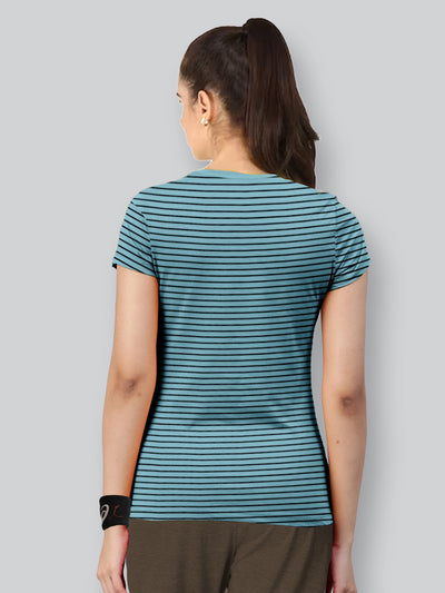 Blue Base with Black Stripes Round Neck T-Shirt #404