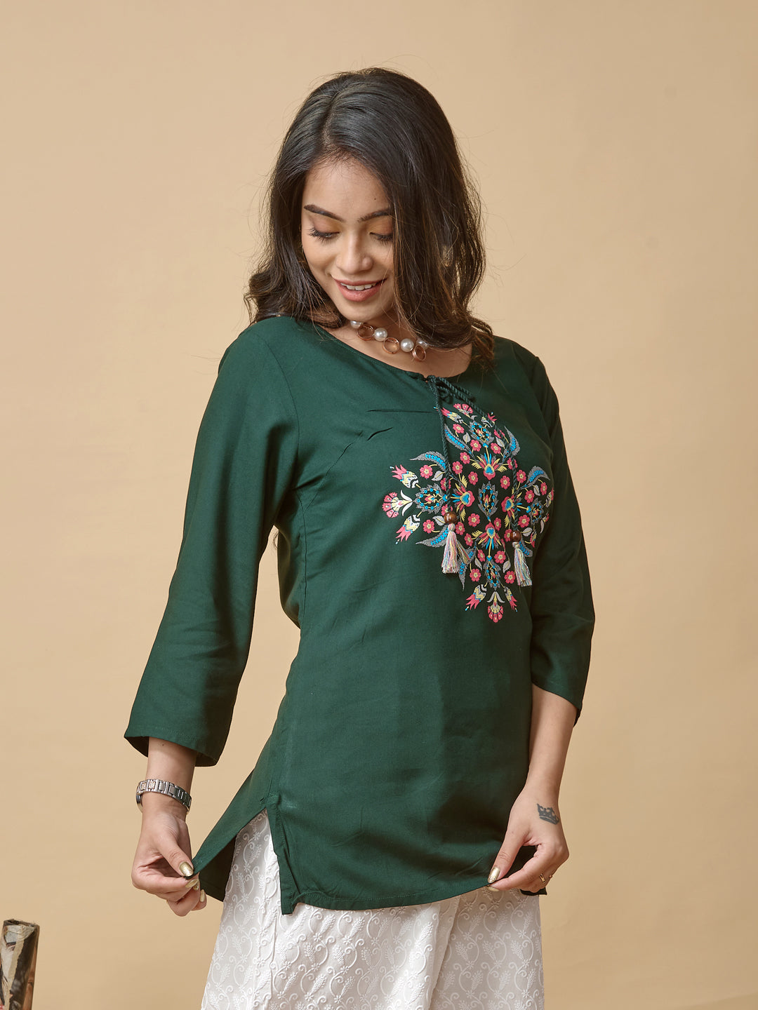 Green Printed Woven Rayon Tunic #433