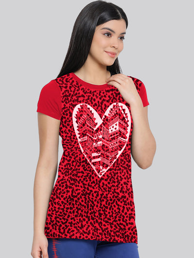 Red Printed Round Neck Long T-Shirt #406