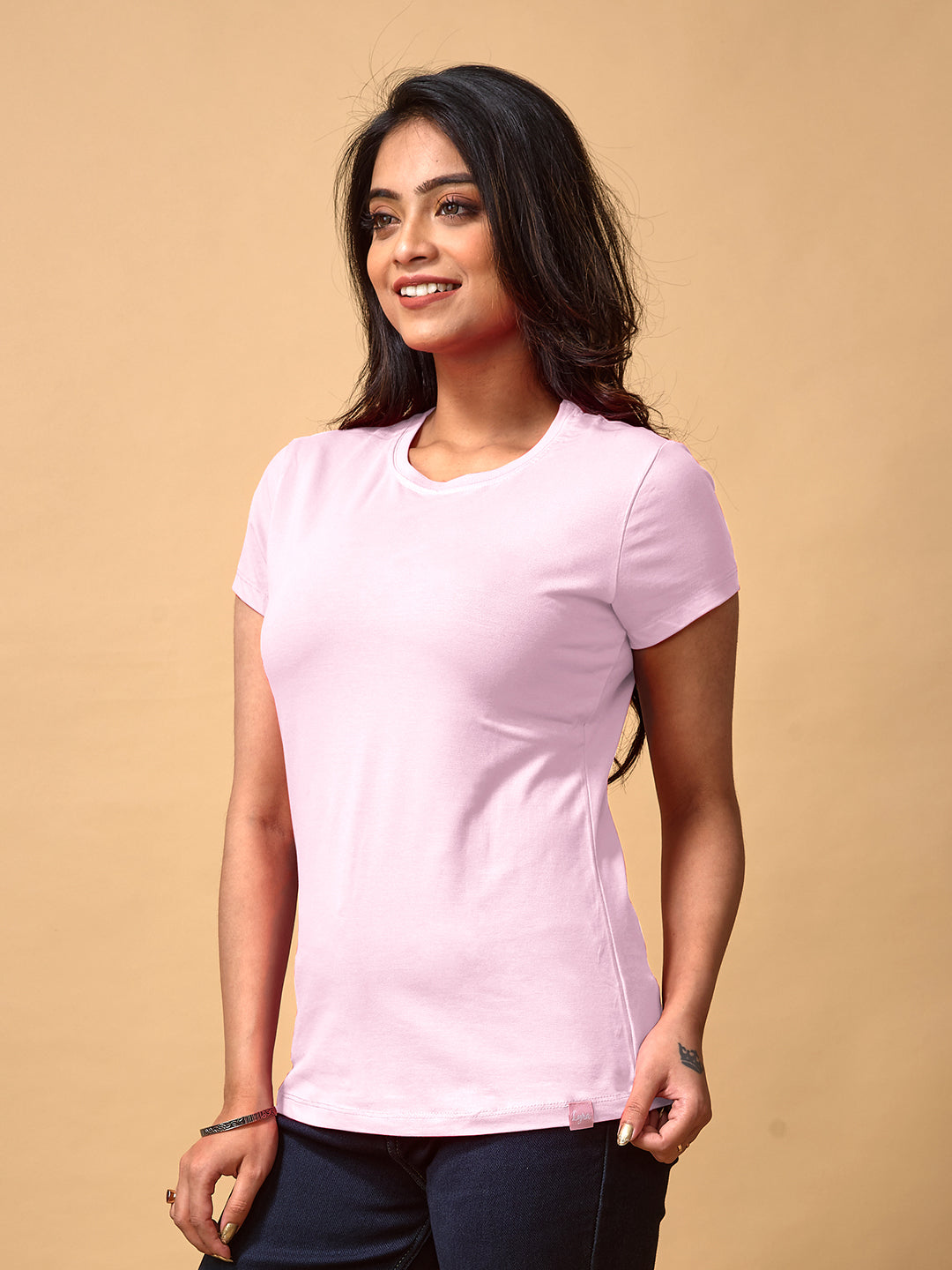 Pink Round Neck T Shirt For Women