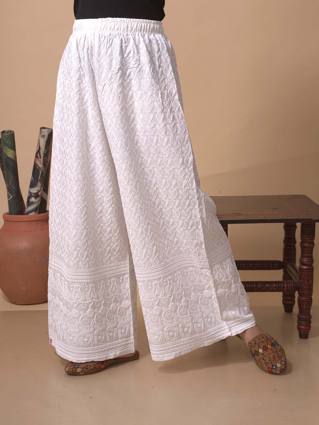 White Chikankari Palazzo