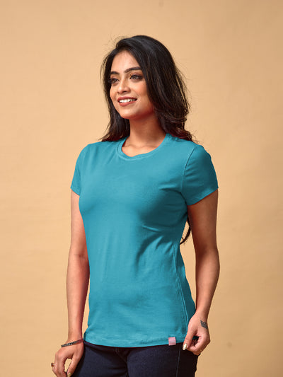 Blue Round Neck T-Shirt For Women