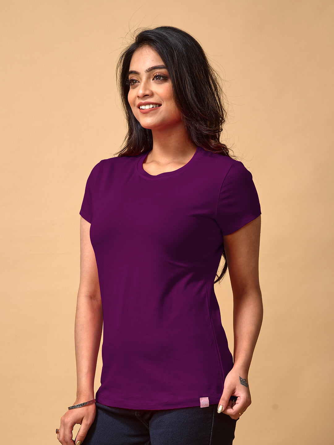 Purple Round Neck T-Shirt For Women