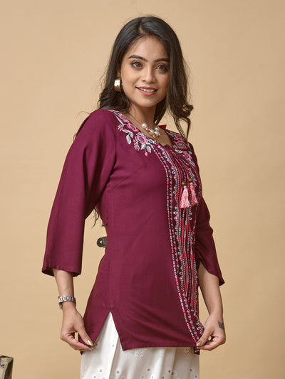 Maroon Printed Woven Rayon Tunic #433