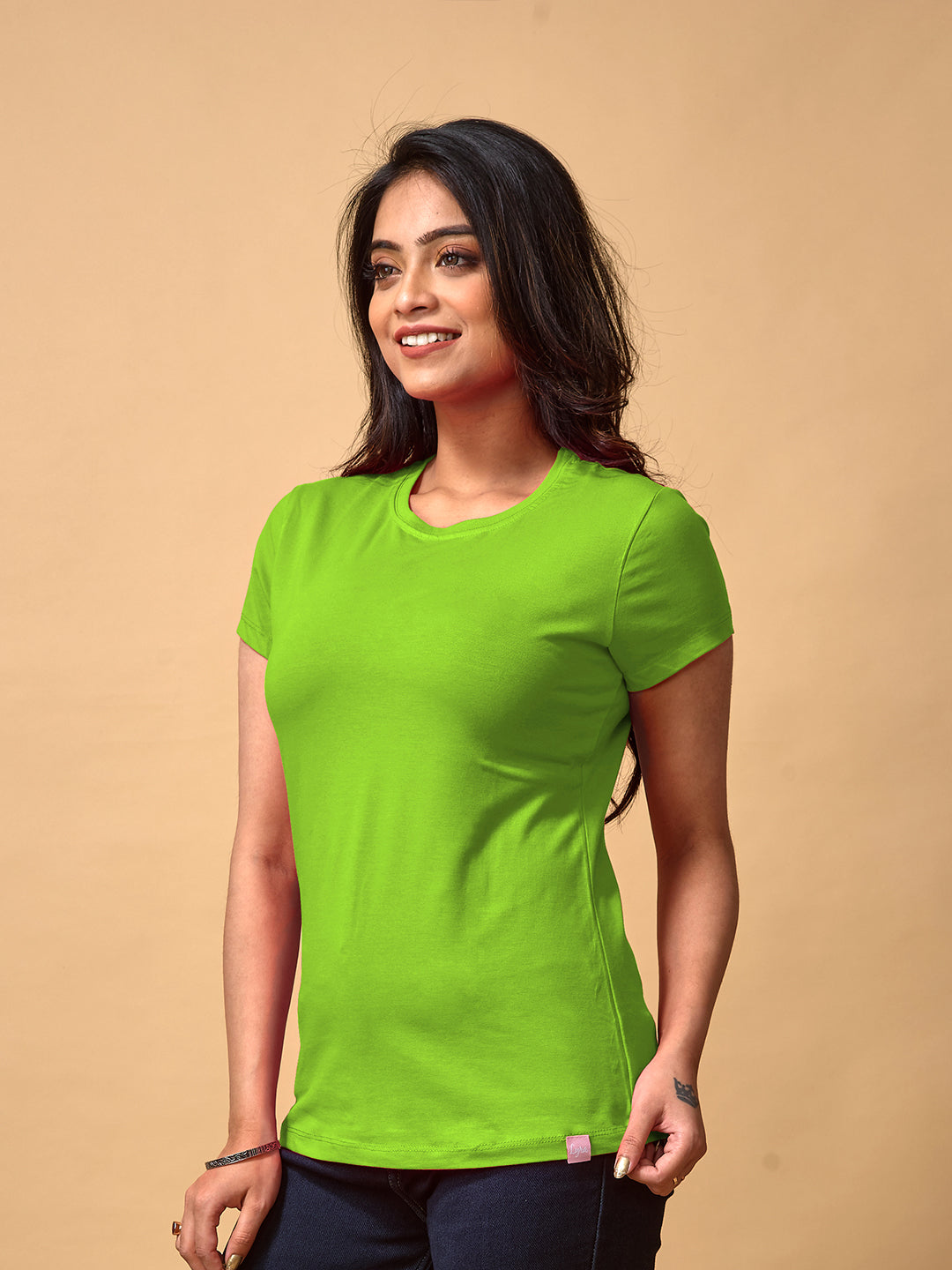 Green Round Neck T Shirt For Ladies