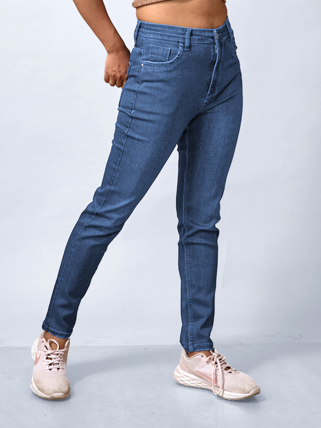 Blue High-Waist Ankle-Length Tapered Jeans #801