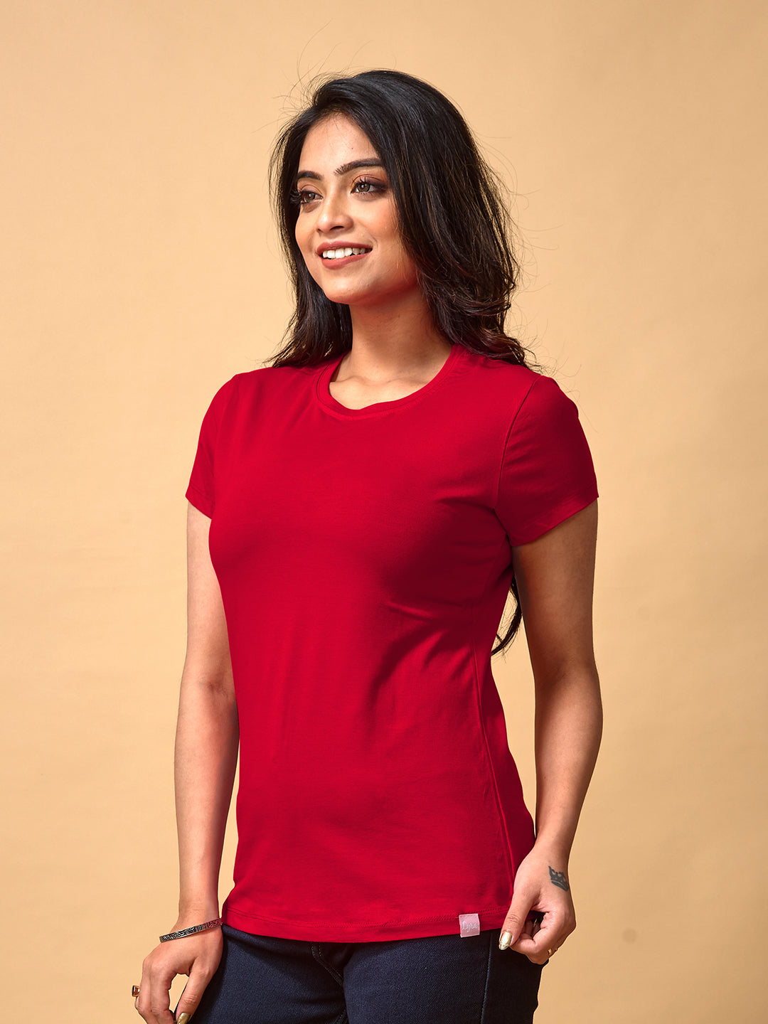 Red Round Neck Women's T Shirt