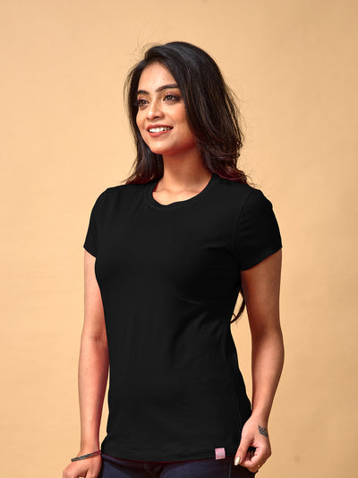 Black Round Neck T Shirt For Women