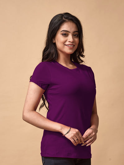 Purple Round Neck T-Shirt For Women