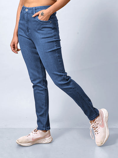 Blue High-Waist Ankle-Length Tapered Jeans #801