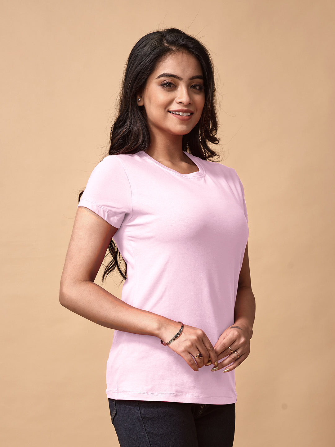 Pink Round Neck T Shirt For Women