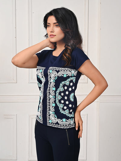 Lyra Blue Round Neck Printed T-shirt # 416