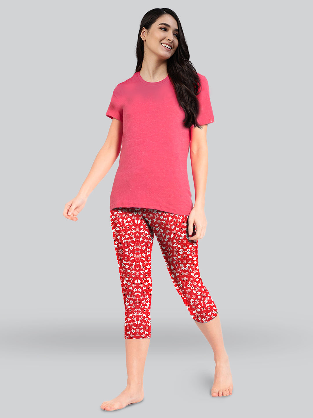 Red Printed 3/4 Relax Pyjama #602