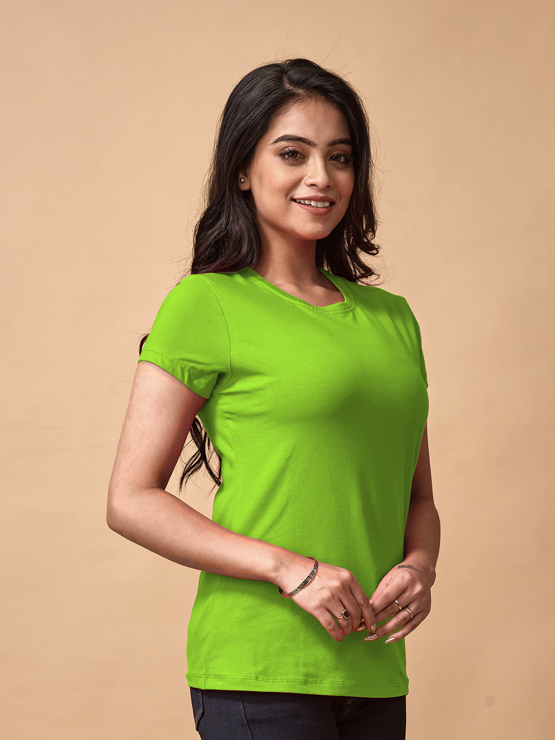 Green Round Neck T Shirt For Ladies