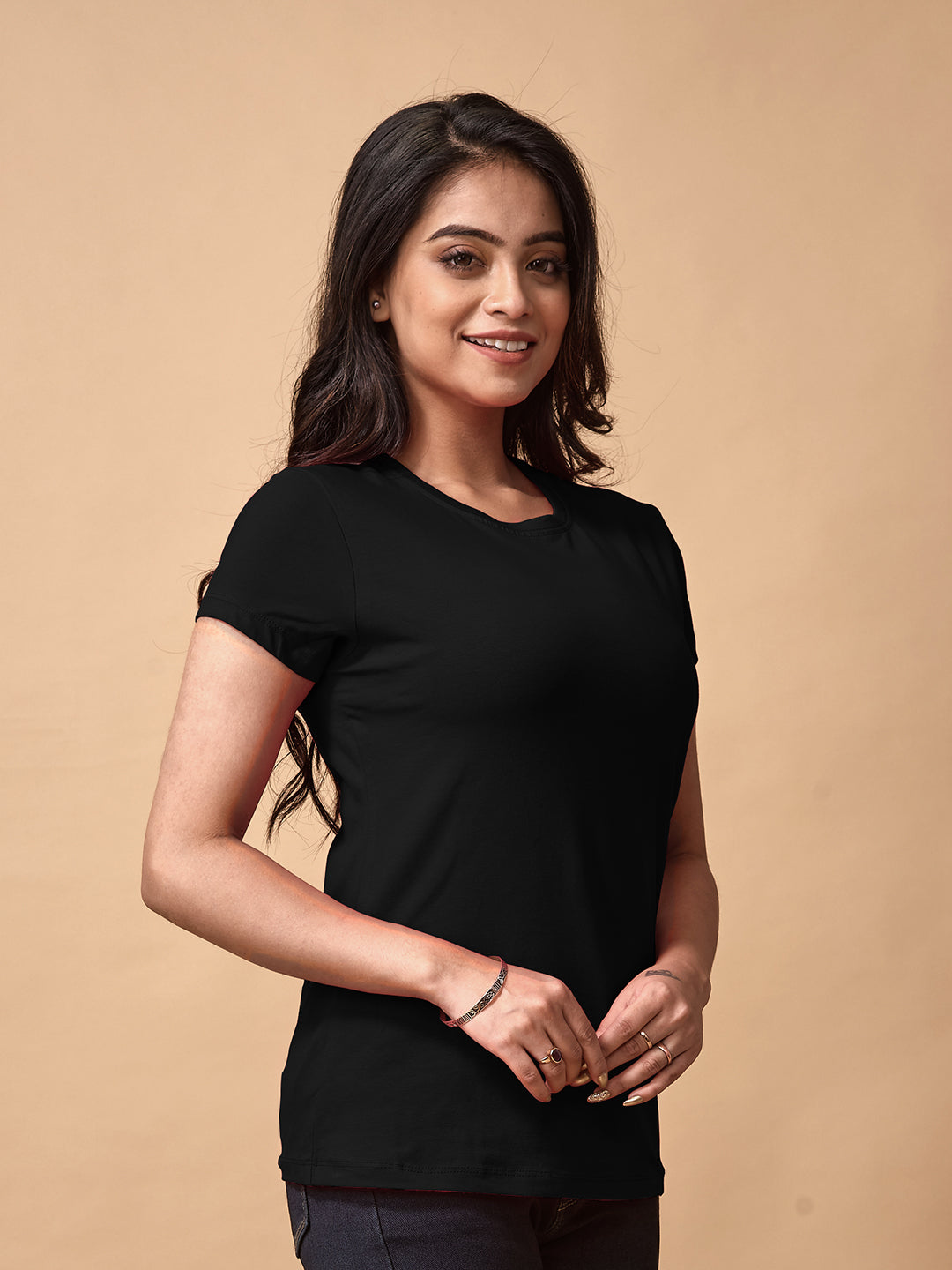 Black Round Neck T Shirt For Women