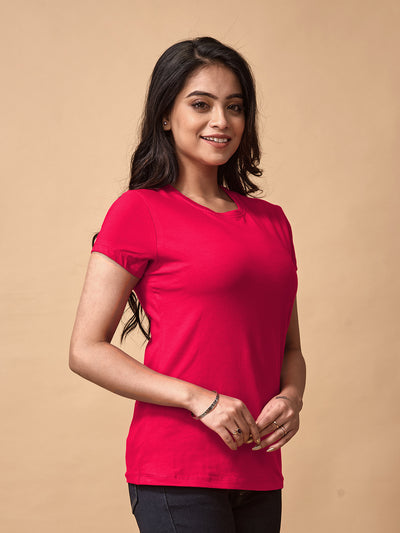 Pink Round Neck T Shirt For Women