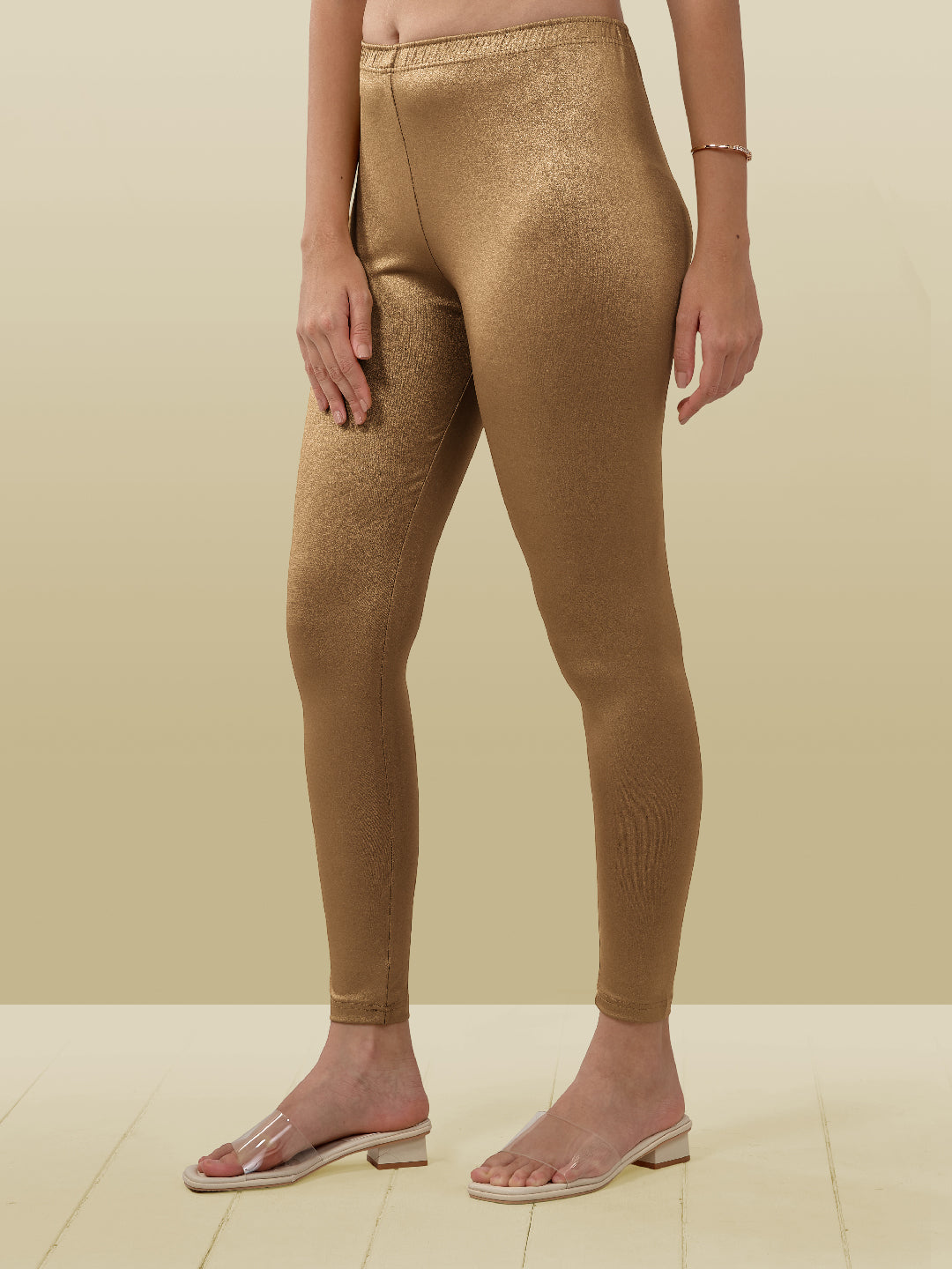 De Moza Golden Ankle Length Leggings Elasticated Waist Ankle