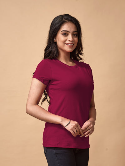 Maroon Round Neck Women's T-Shirt