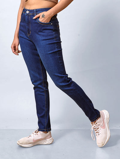 Blue High-Waist Ankle-Length Tapered Jeans #801