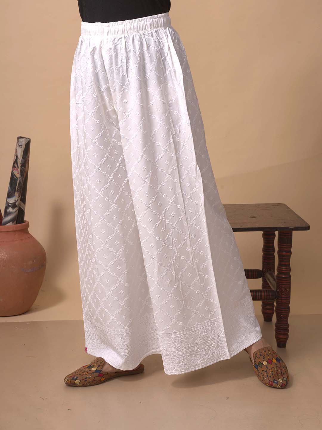 White Chikankari Palazzo