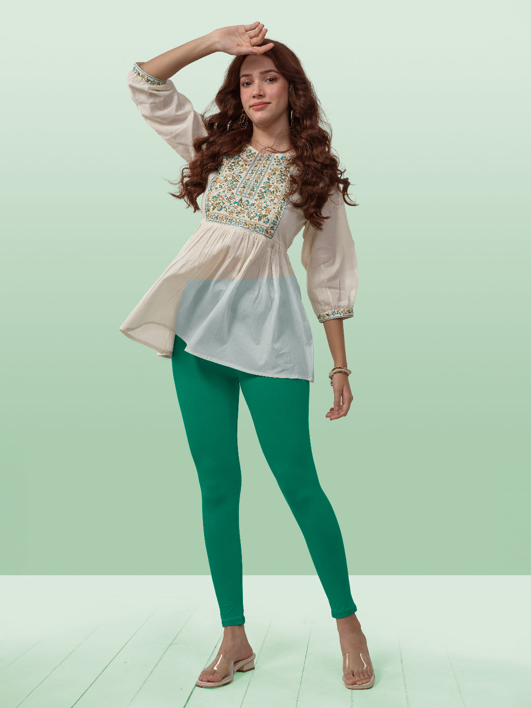 Green Ankle Length Leggings