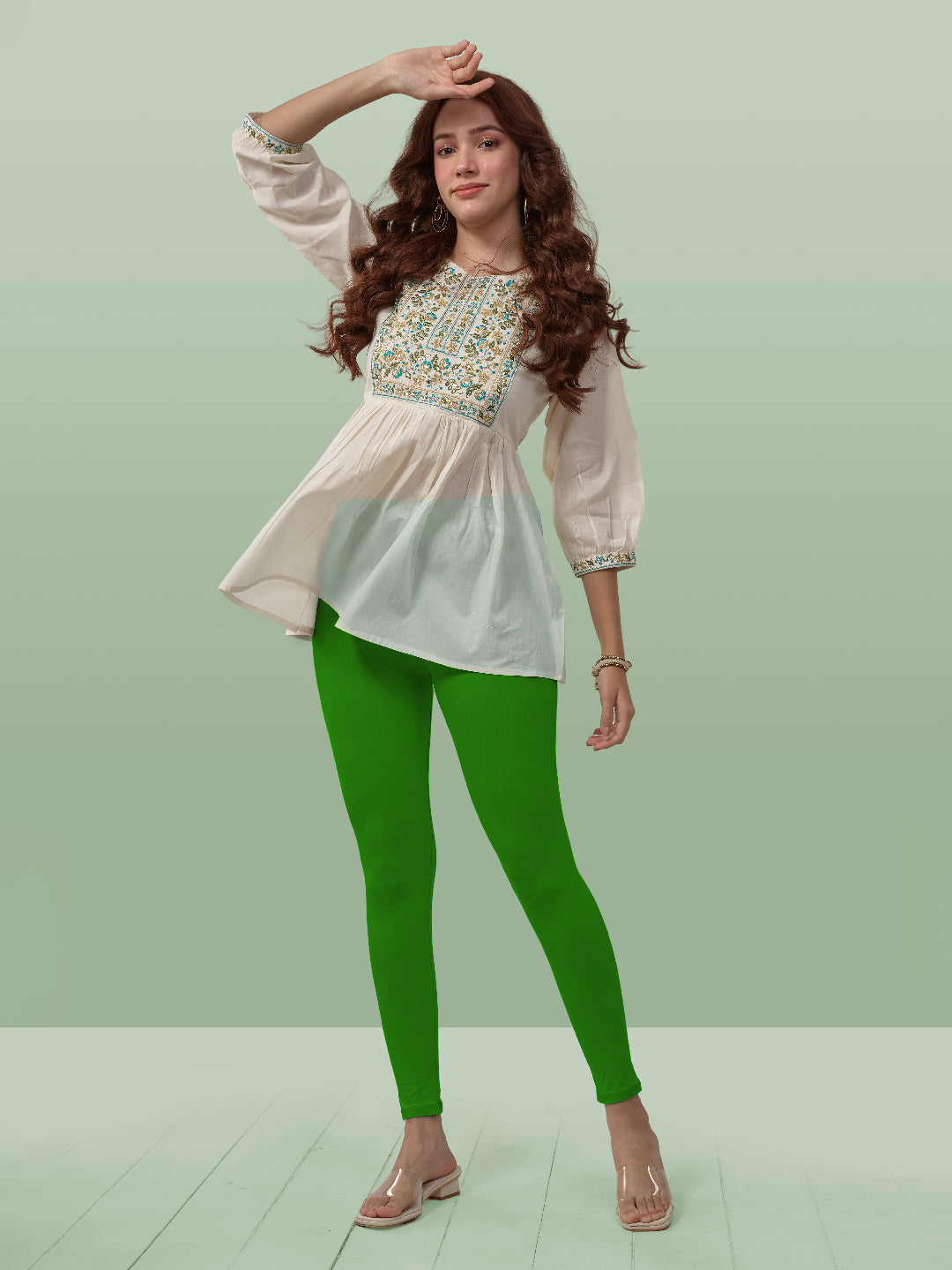 Green Ankle Length Leggings