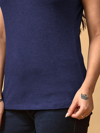 Blue Round Neck T-Shirt For Women