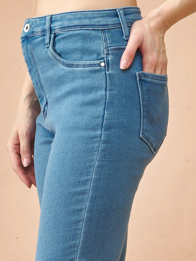 Blue High-Waist Ankle-Length Tapered Jeans #801