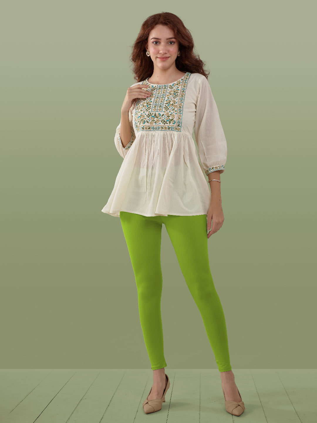 Green Ankle Length Leggings