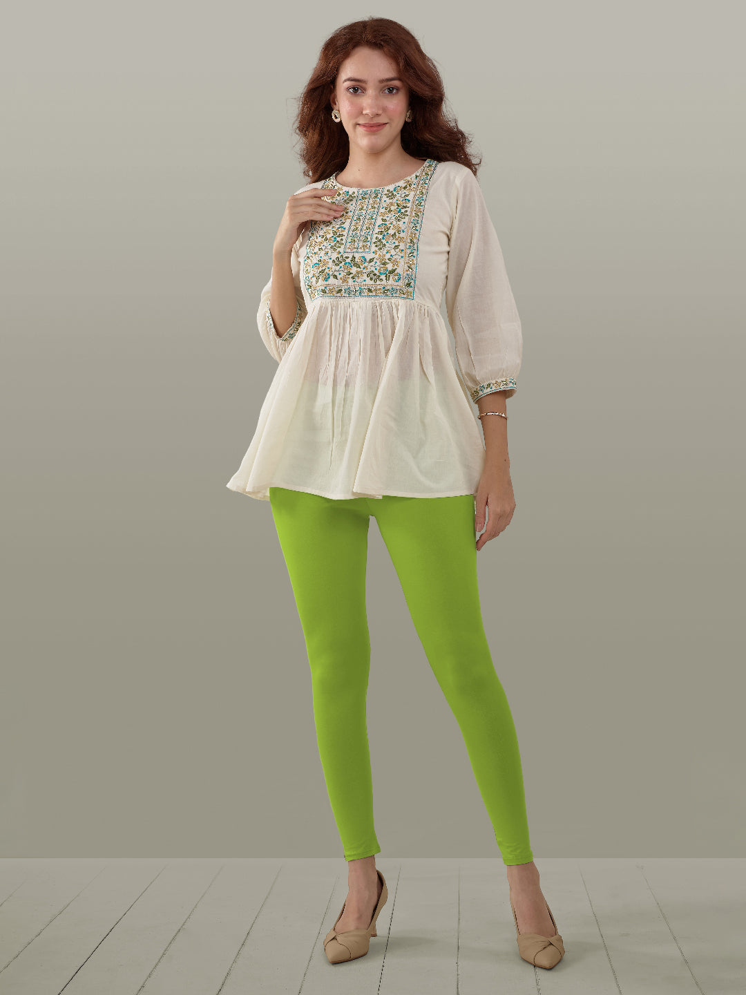 Green Ankle Length Leggings