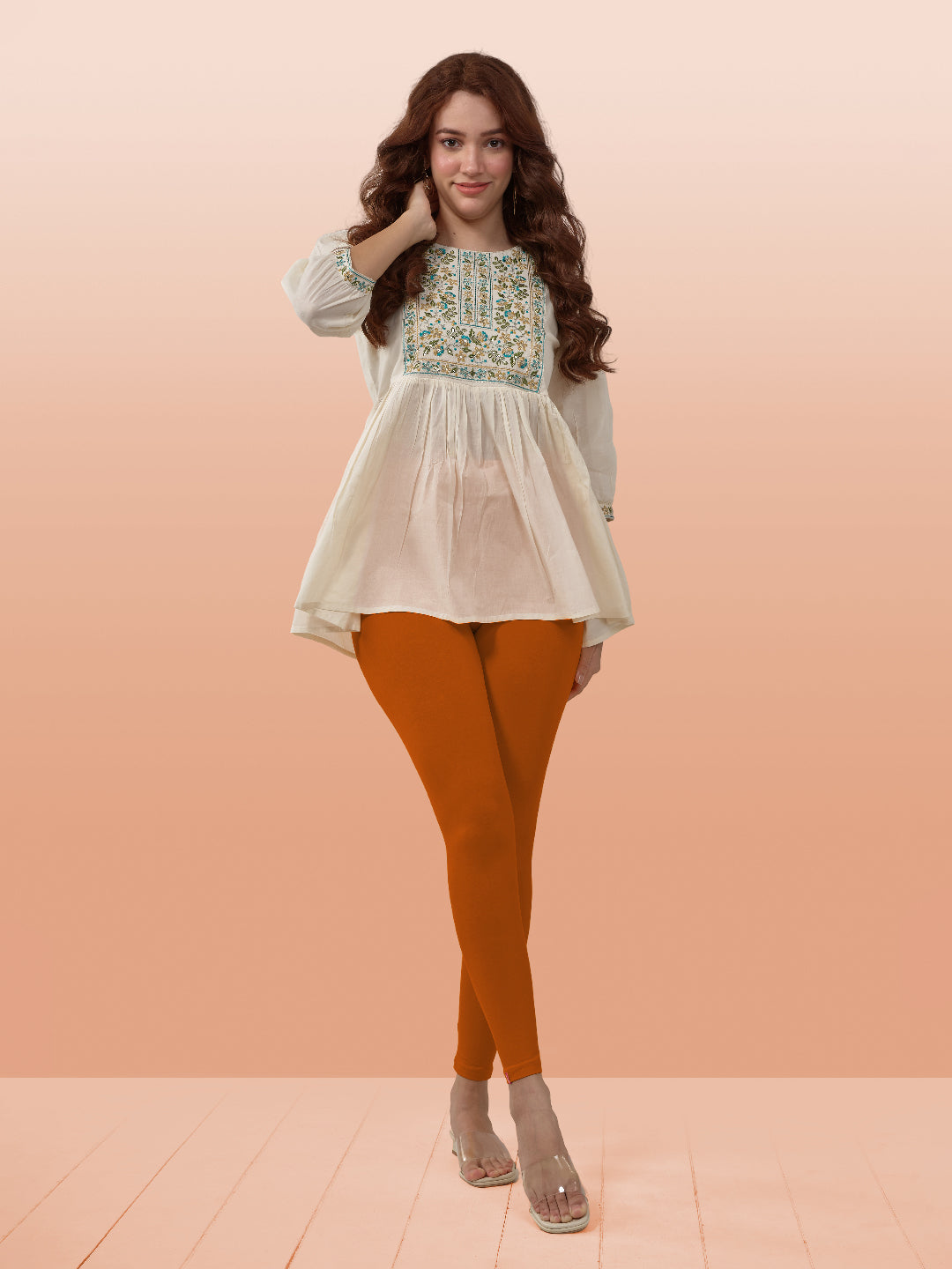 Orange Ankle Length Leggings