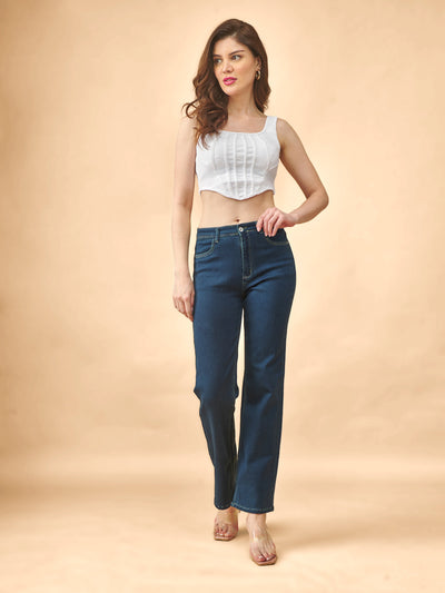 Blue Wide-Leg Flared Mid-Rise Stretchable Jeans #802