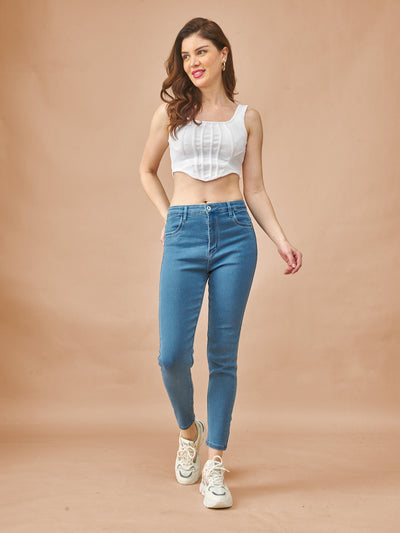 Blue High-Waist Ankle-Length Tapered Jeans #801