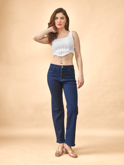 Blue Wide-Leg Flared Mid-Rise Stretchable Jeans #802