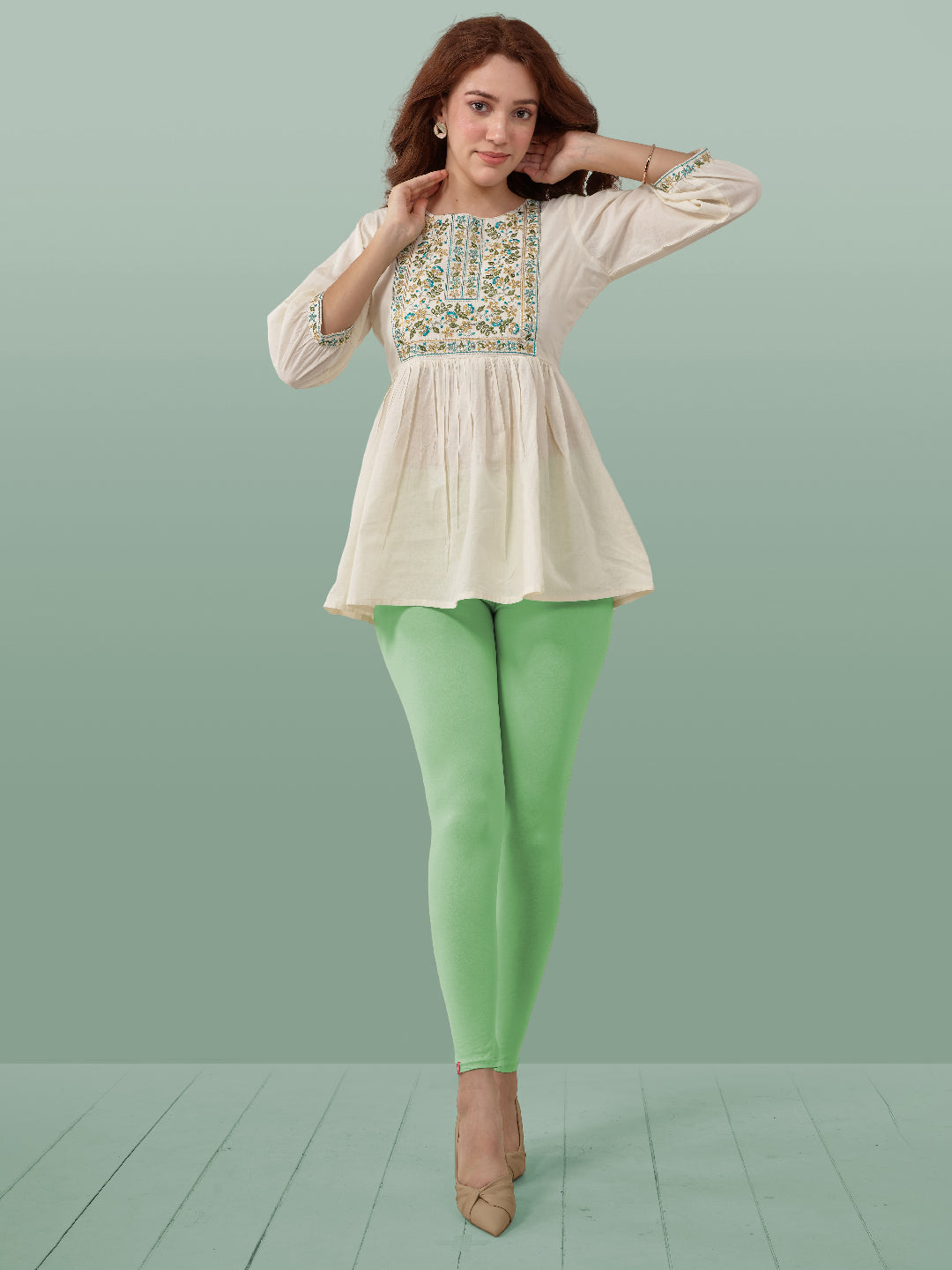 Green Ankle Length Leggings