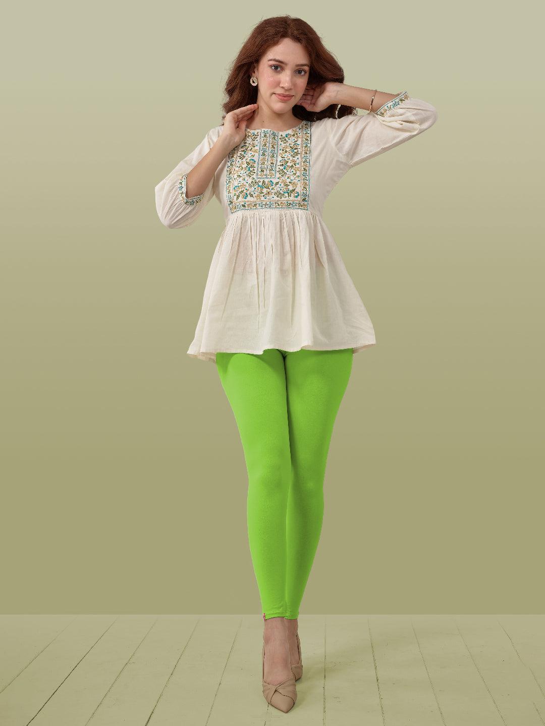 Green Ankle Length Leggings