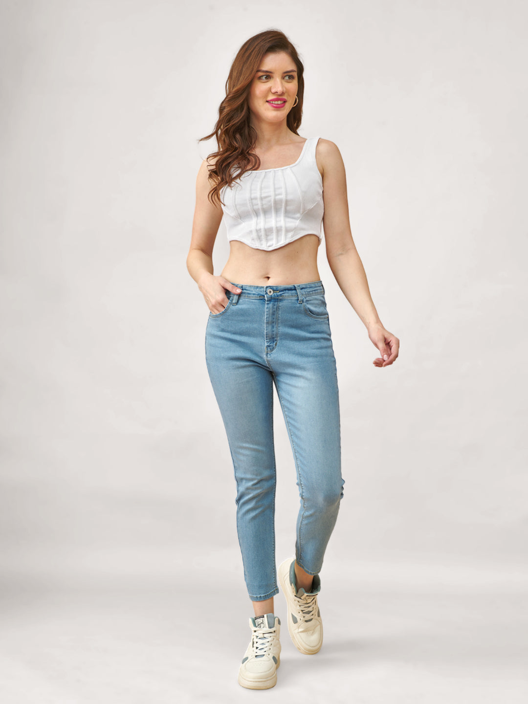 Blue Mid-Rise Slim Fit Ankle Length Jeans #804