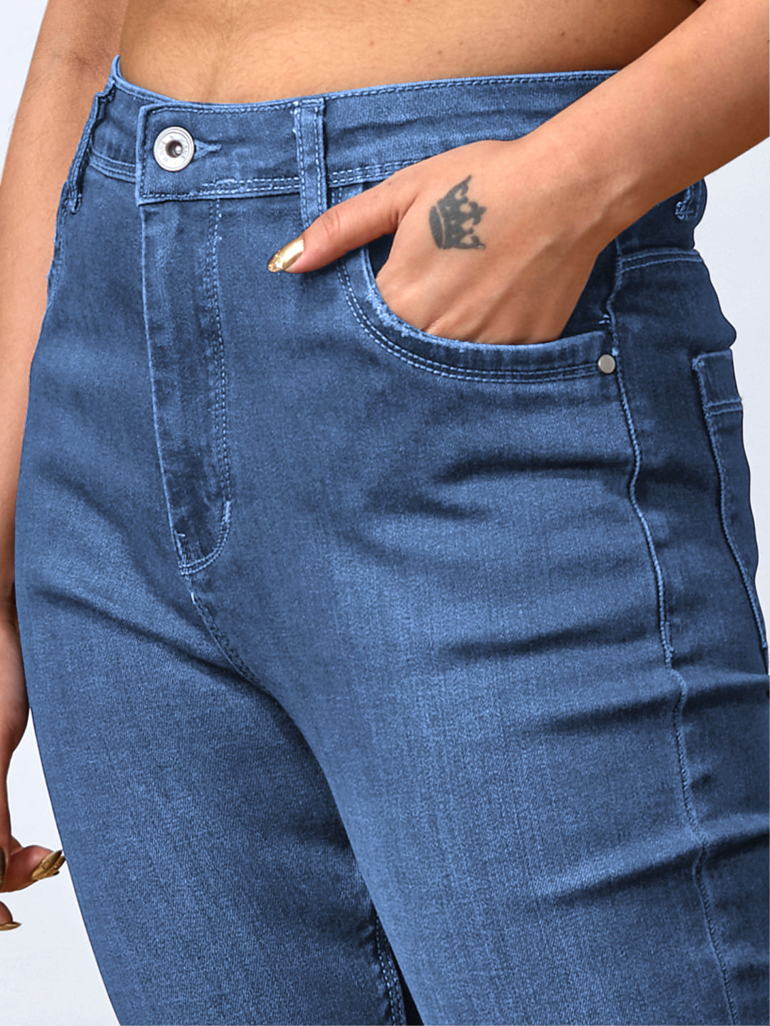 Blue High-Waist Ankle-Length Tapered Jeans #801