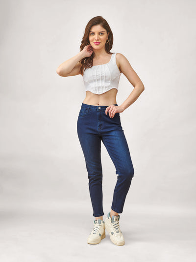 Blue Mid-Rise Slim Fit Ankle Length Jeans #804