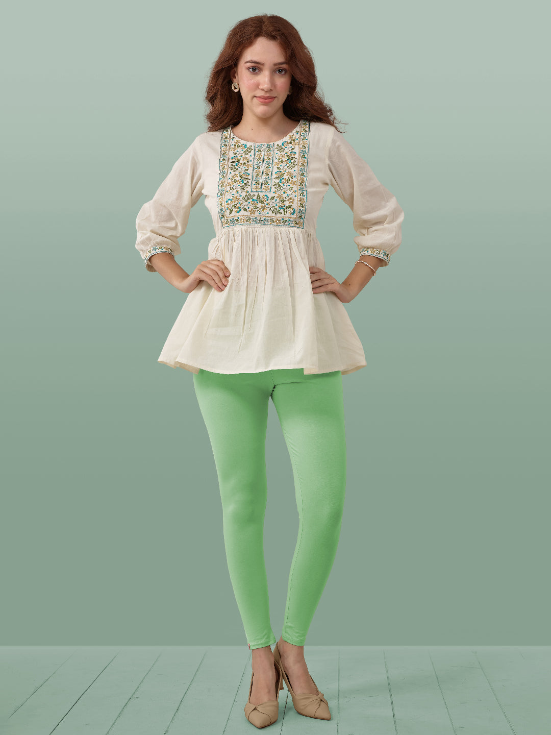 Green Ankle Length Leggings