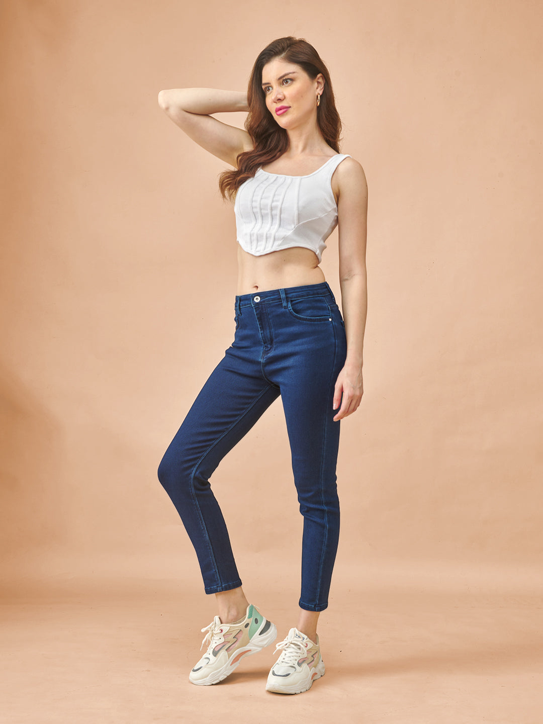 Blue High-Waist Ankle-Length Tapered Jeans #801