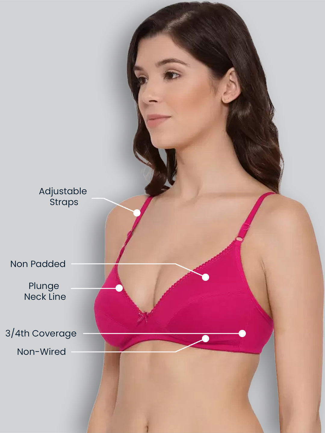 Jarpol Non Padded Bra Wireless Lace Adjustable Straps Womens