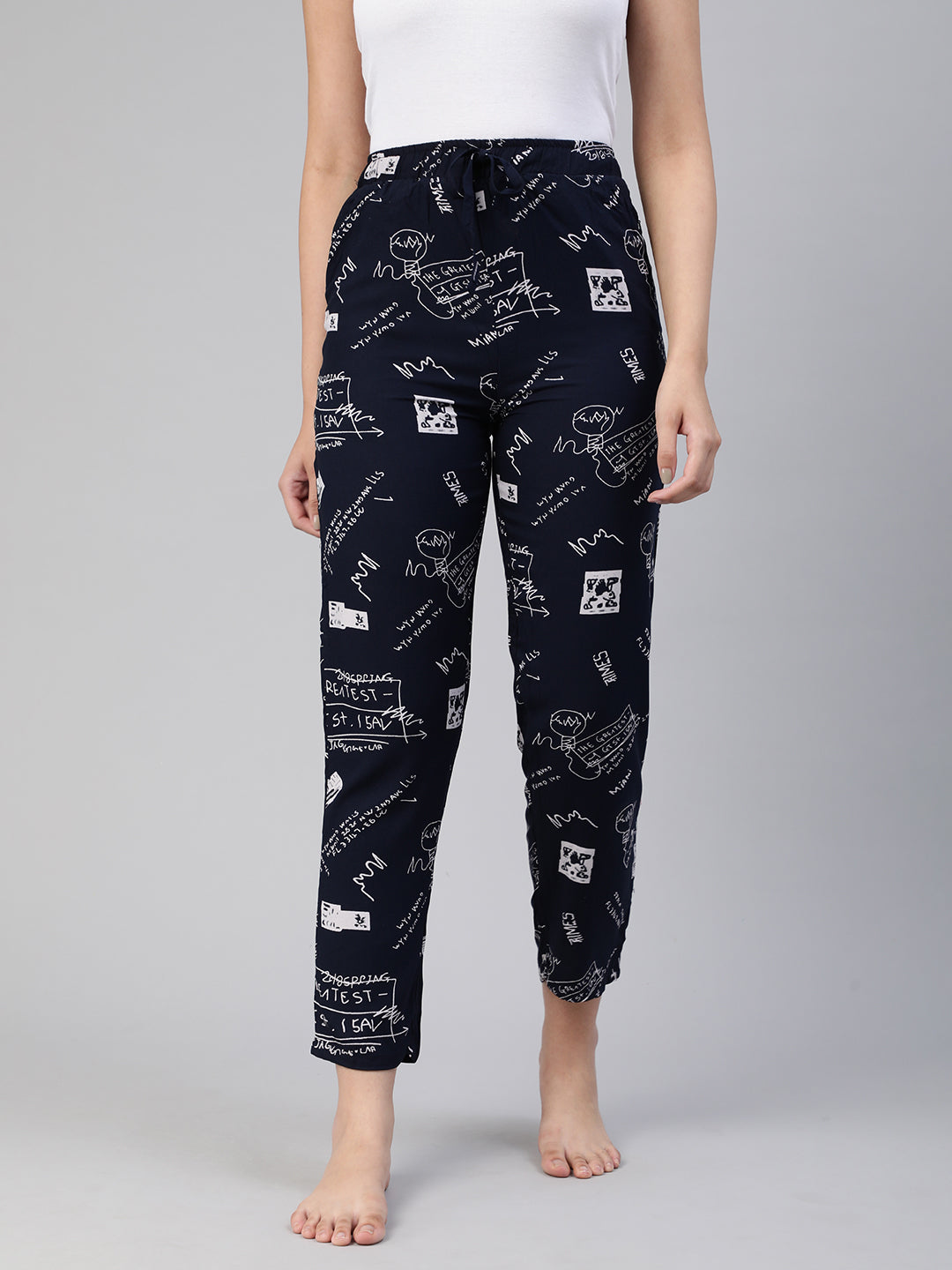 Black Printed Rayon Pyjama #608